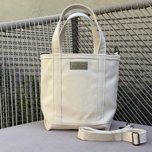 LL Bean Cream Canvas Small Tote Bag with Strap and Zipper.